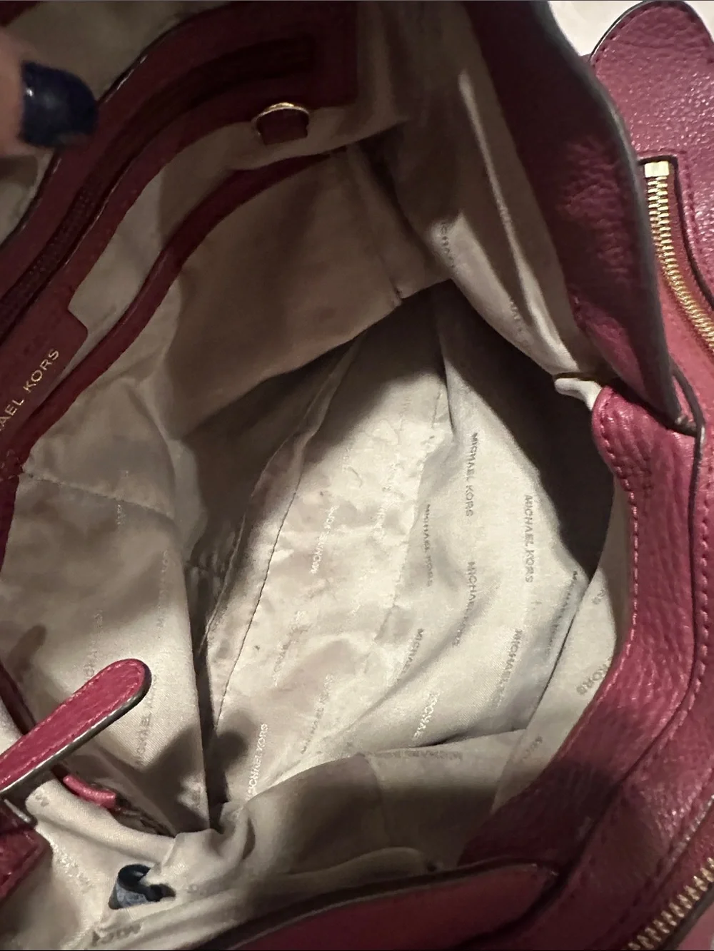 Michael Kors Wine Pebbled Leather Shoulder Tote with Gold Hardware
